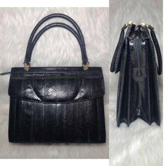 Vintage Black Snake Skin Business Tote Bag - Picture 1 of 14